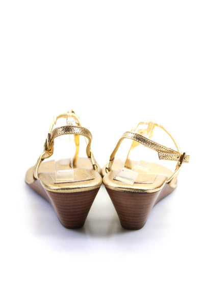 Tory Burch Womens Medallion T-Strap Buckled Wedge Heels Sandals Gold Size 7