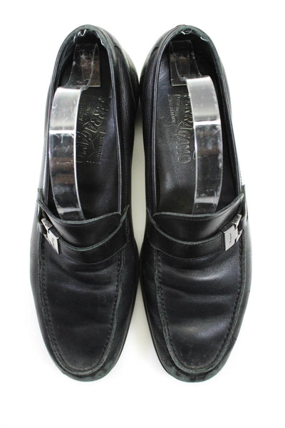 Salvatore Ferragamo Mens Leather Apron Toe Slip-On Loafers Black Size 9.5