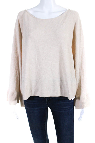 Elizabeth and James Womens Flutter Long Sleeves Sweater Beige Wool Size Small