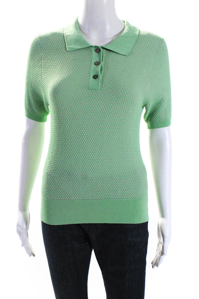 Current Air Womens Short Sleeve Button Up Knit Polo Shirt Green Size S