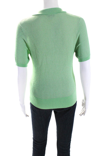 Current Air Womens Short Sleeve Button Up Knit Polo Shirt Green Size S