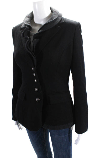 Jaeyoon Jeong Womens Ruffled Layered Button Down Jacket Black Wool Size Medium