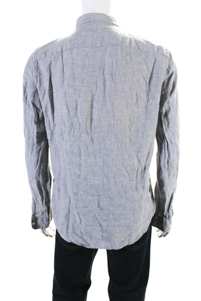 Vince Mens Linen Textured Buttoned-Up Collared Long Sleeve Top Gray Size M