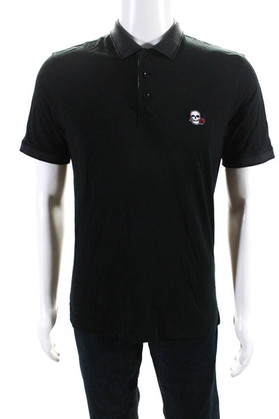 Robert Graham Mens Cotton Graphic Print Buttoned Collared Polo Top Black Size S