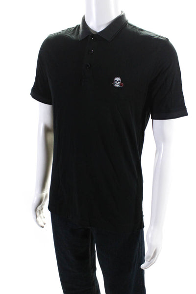 Robert Graham Mens Cotton Graphic Print Buttoned Collared Polo Top Black Size S