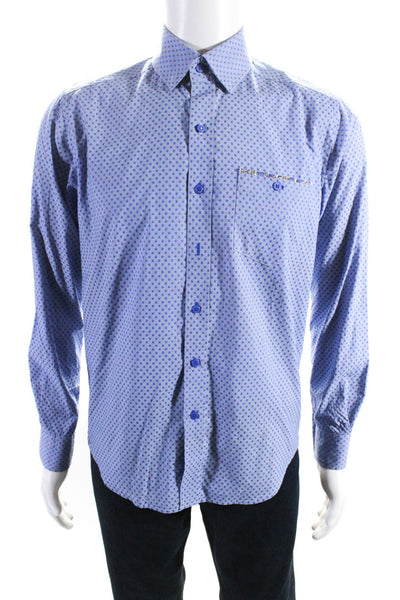 Robert Graham Mens Cotton Spotted Print Buttoned Long Sleeve Top Blue Size S