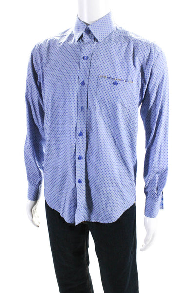 Robert Graham Mens Cotton Spotted Print Buttoned Long Sleeve Top Blue Size S