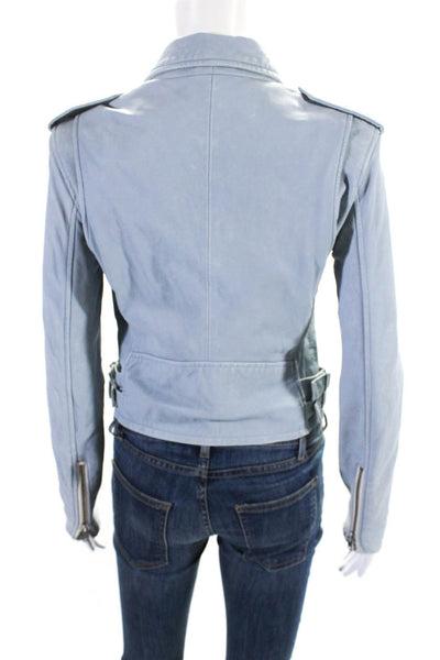 IRO Womens Leather Ashville Zip Up Motorcycle Jacket Sky Blue Size EUR 38