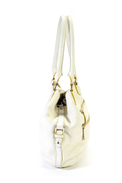 Cole Haan Womens White Zip Pockets Medium Top Handles Satchel Bag Handbag