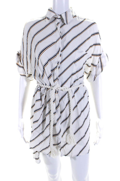 Faithfull The Brand Womens Striped Short Sleeve Shirt Dress White Black Size XS