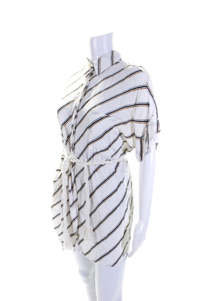 Faithfull The Brand Womens Striped Short Sleeve Shirt Dress White Black Size XS