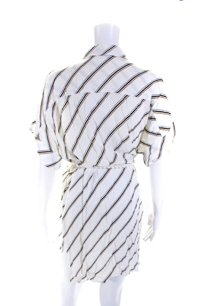 Faithfull The Brand Womens Striped Short Sleeve Shirt Dress White Black Size XS