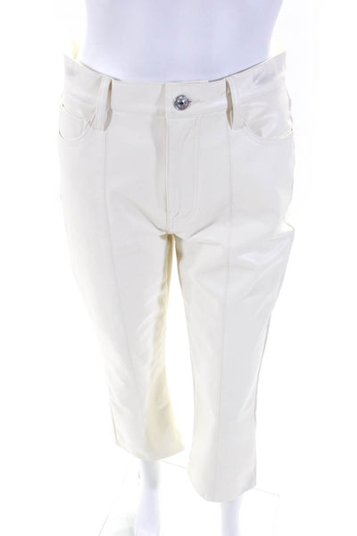 7 For All Mankind Womens Vegan Leather Top Straight Leg Trousers White Size 27