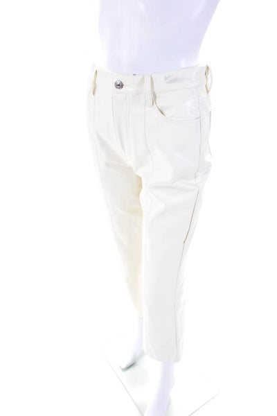 7 For All Mankind Womens Vegan Leather Top Straight Leg Trousers White Size 27