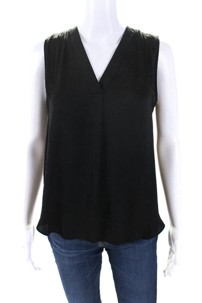 Vince Camuto Womens Chiffon V-Neck Curved Hem Sleeveless Blouse Black Size XS