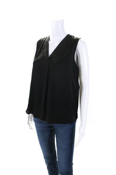 Vince Camuto Womens Chiffon V-Neck Curved Hem Sleeveless Blouse Black Size XS