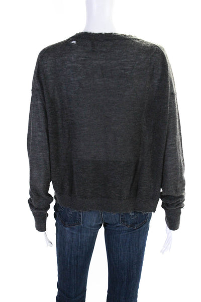 Helmut Lang WOmens Cashmere Long Sleeve Distressed Knit Top Gray Size M