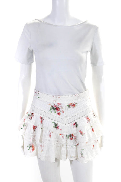 Zimmermann Womens Tiered Back Zip Floral Print Skirt White Size 2