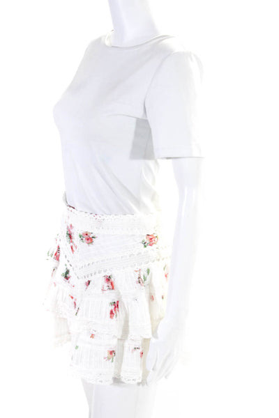 Zimmermann Womens Tiered Back Zip Floral Print Skirt White Size 2