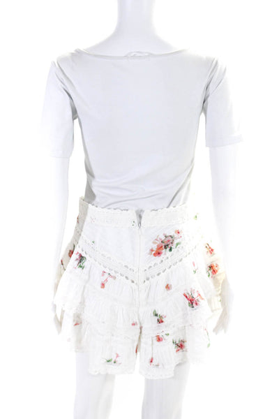 Zimmermann Womens Tiered Back Zip Floral Print Skirt White Size 2