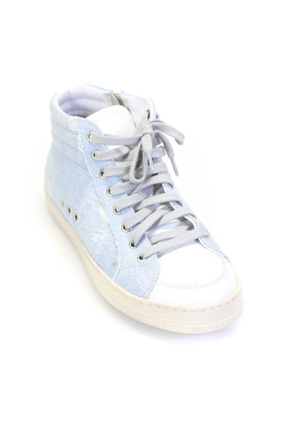 P448 Womens Blue Distress Denim Lace Up High Top Fashion Sneakers Shoes Size 7