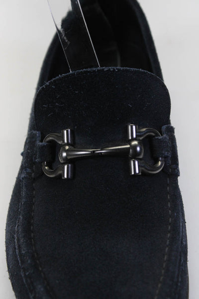 Salvatore Ferragamo Womens Dark Navy Suede Embellished Loafer Shoes Size 7.5