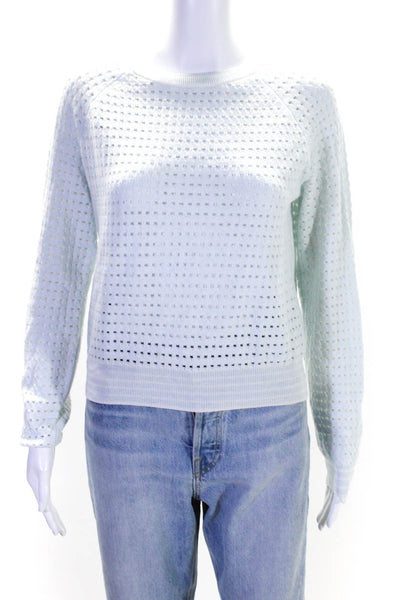 Cotton By Autumn Cashmere Womnens Perforated Sweater Sky Blue Size Medium