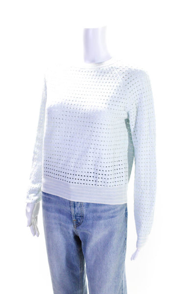 Cotton By Autumn Cashmere Womnens Perforated Sweater Sky Blue Size Medium