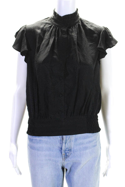 Frame Womens Silk Short Flutter Sleeves Elastic Blouse Black Size Extra Small