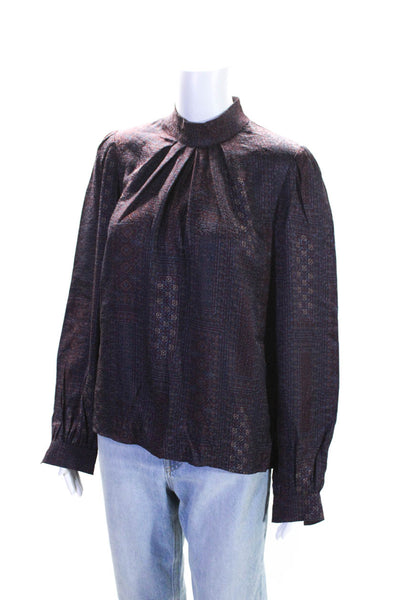 Vanessa Bruno Womens Abstract Print Long Sleeves Blouse Dark Purple Size EUR 34