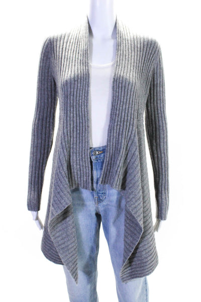 Autumn Cashmere Womens Ribbed Asymmetrical Wrap Sweater Gray Size Extra Small