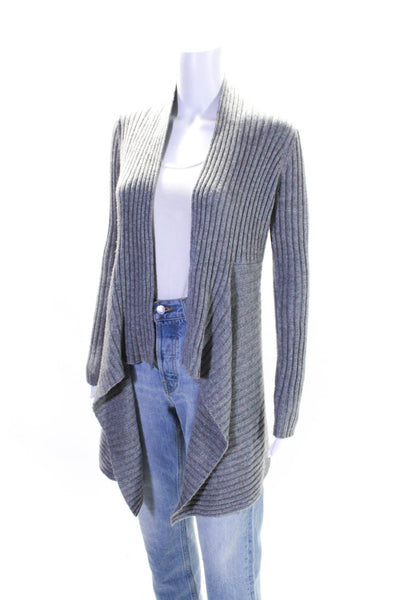 Autumn Cashmere Womens Ribbed Asymmetrical Wrap Sweater Gray Size Extra Small