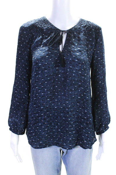 Joie Womens Dark Blue Silk Printed V-Neck Long Sleeve Blouse Top Size XXS