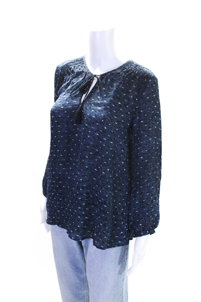 Joie Womens Dark Blue Silk Printed V-Neck Long Sleeve Blouse Top Size XXS