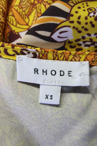 Rhode Womens Yellow Animal Print V-Neck Long Sleeve Wrap Dress Size XS