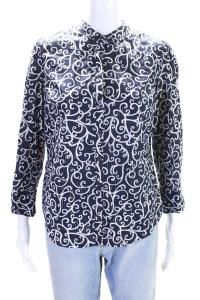 Lilly Pulitzer Womens Cotton Abstract Print Metallic Button Down Top Blue Size 4