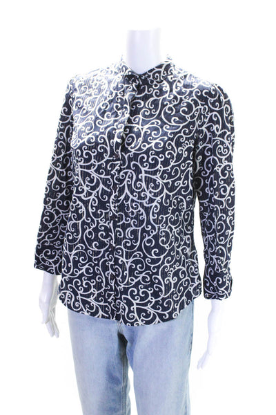 Lilly Pulitzer Womens Cotton Abstract Print Metallic Button Down Top Blue Size 4