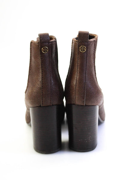 Tory Burch Womens Brown Leather Block Heels Ankle Boots Shoes Size 8.5M