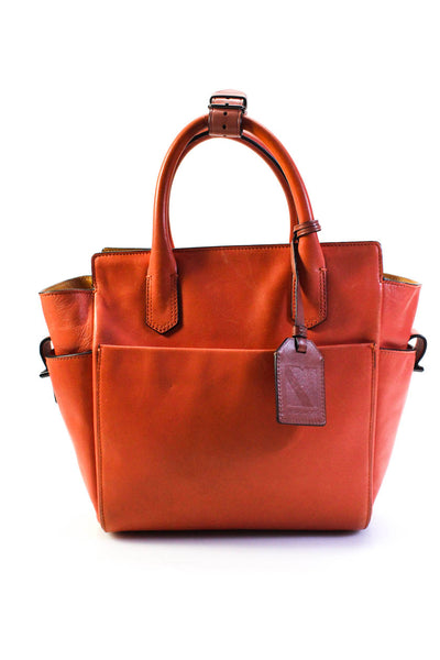 Reed Krakoff Womens Double Handle Side Pocket Small Tote Handbag Orange Leather