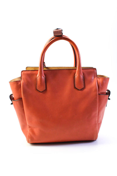 Reed Krakoff Womens Double Handle Side Pocket Small Tote Handbag Orange Leather