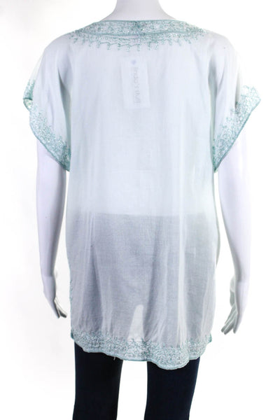 Calypso Christiane Celle Womens Embroidered V Neck Blouse Sky Blue Size Large