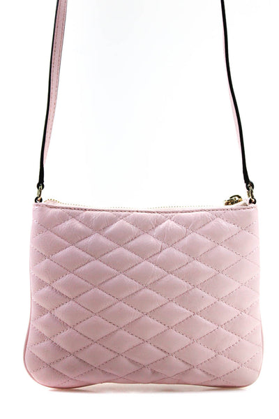 Rebecca Minkoff Womens Leather Quilted Gold Tone Crossbody Shoulder Handbag Pink
