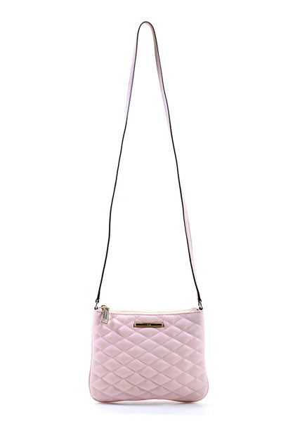 Rebecca Minkoff Womens Leather Quilted Gold Tone Crossbody Shoulder Handbag Pink