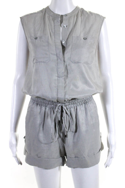 Vince Womens Cupro Sleeveless Button Down V-Neck One Piece Romper Gray Size 2