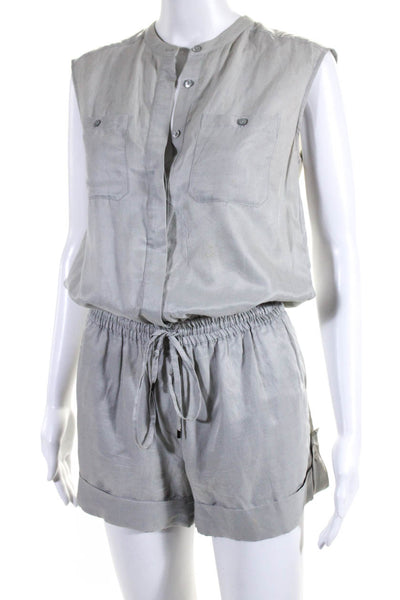 Vince Womens Cupro Sleeveless Button Down V-Neck One Piece Romper Gray Size 2