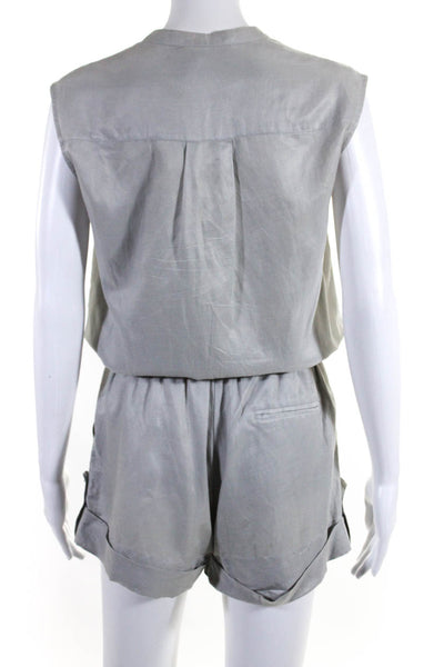 Vince Womens Cupro Sleeveless Button Down V-Neck One Piece Romper Gray Size 2