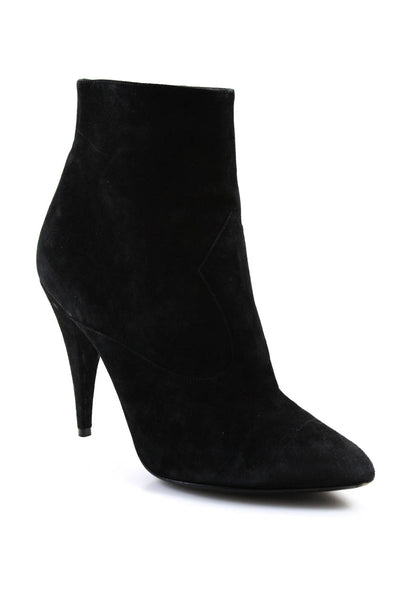 Saint Laurent Womens Black Suede Pointed Toe Heels Ankle Boots Shoes Size 11