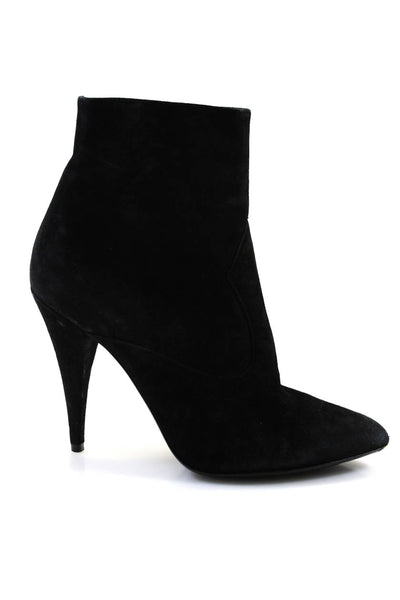 Saint Laurent Womens Black Suede Pointed Toe Heels Ankle Boots Shoes Size 11