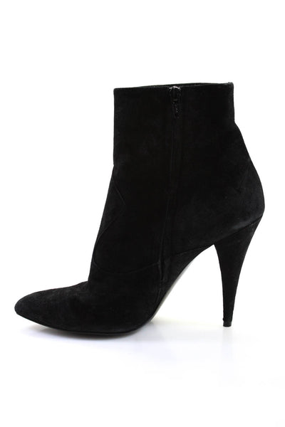 Saint Laurent Womens Black Suede Pointed Toe Heels Ankle Boots Shoes Size 11