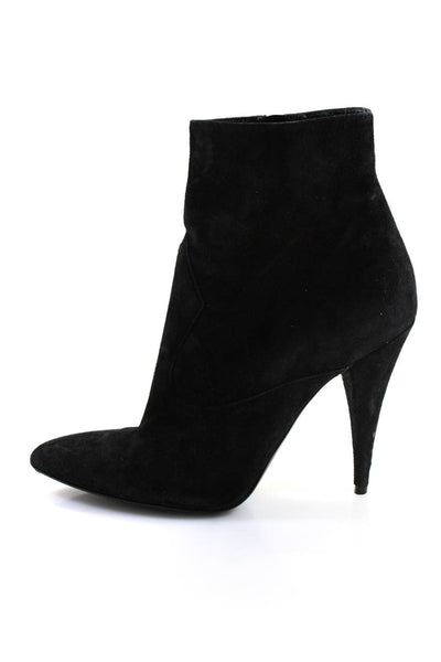 Saint Laurent Womens Black Suede Pointed Toe Heels Ankle Boots Shoes Size 11